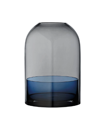 Windlicht 16x23cm Glas marineblau grau